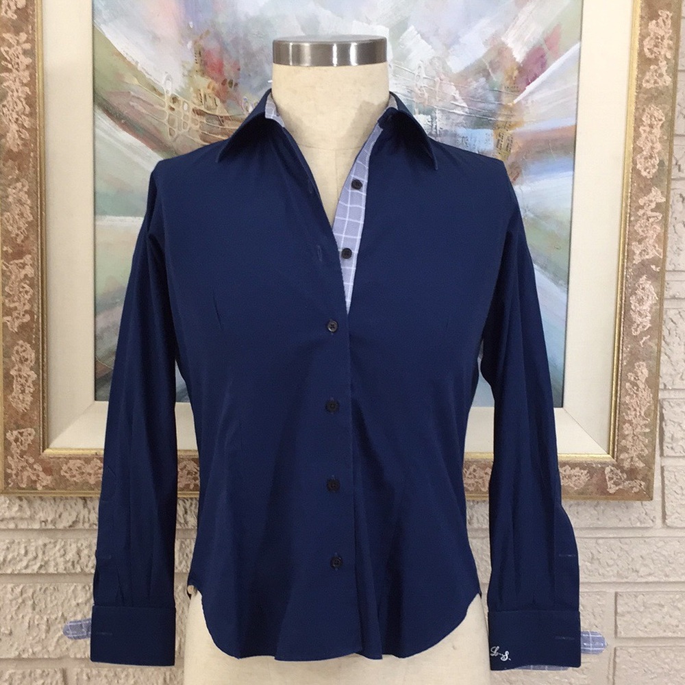 🌹From Collars To Cuffs Striped Trim Button Front Shirt Top - Picture 4 of 13